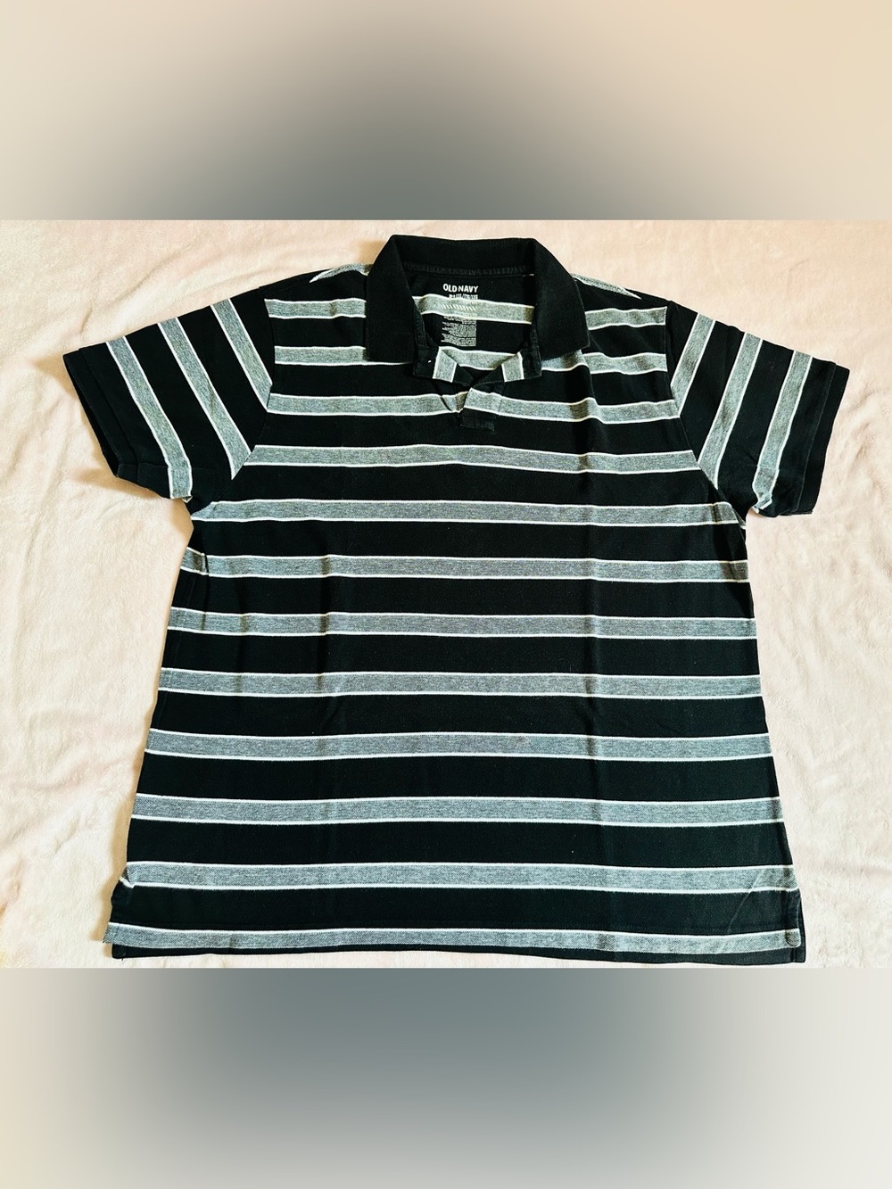 Old Navy Black Polo with Light Gray Stripes